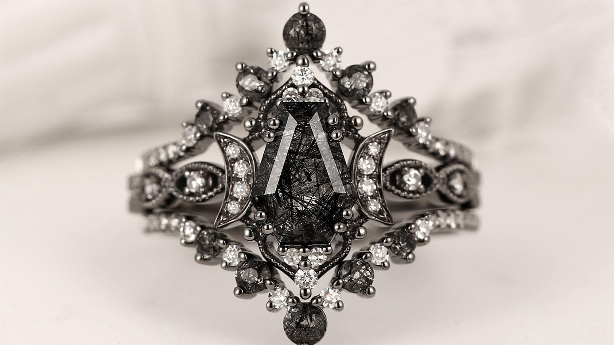 Bold Beauty: Men's Engagement Band with Natural Black Rutilated Quartz